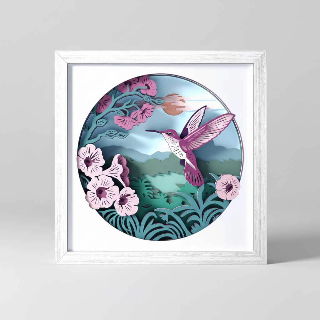 Cadre 3D Oiseau coucher de soleil