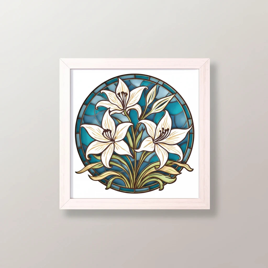 Cadre 3D Vitrail Floral Ivoire - Art Nouveau
