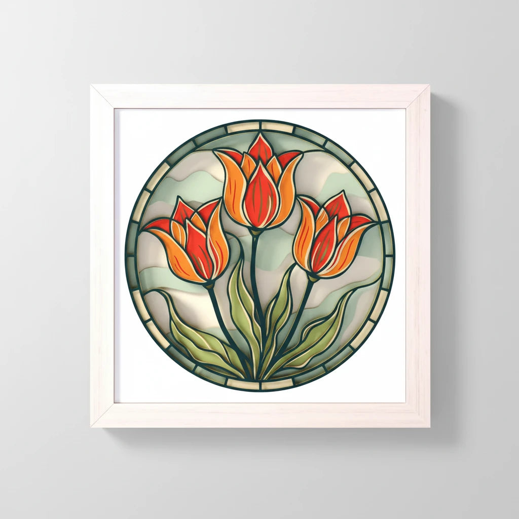 Cadre 3D Vitrail Tulipes - Art Nouveau