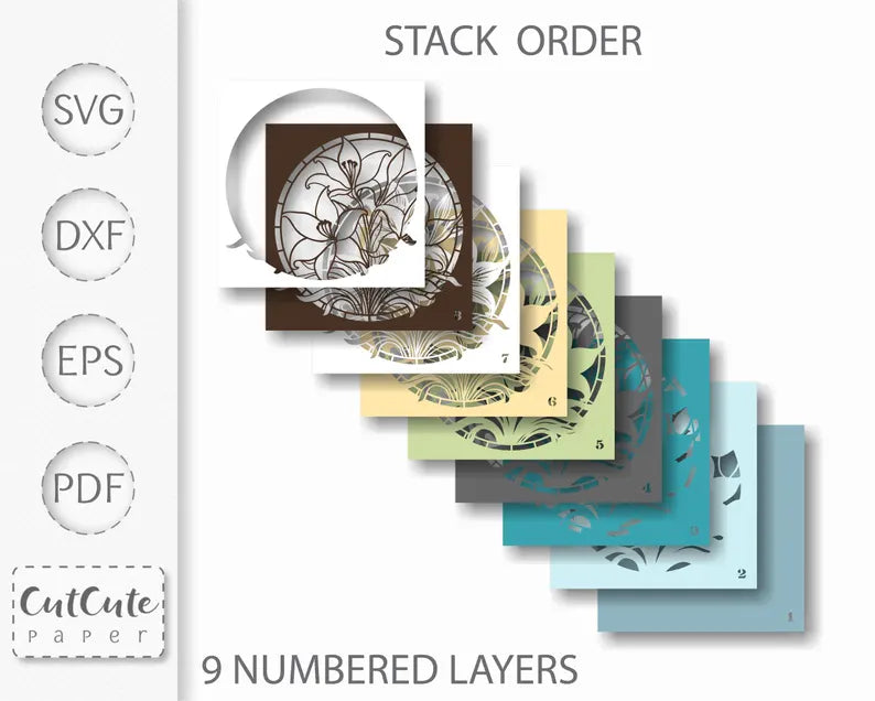 Cadre 3D Vitrail Floral Ivoire - Art Nouveau